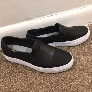 Leather platform Keds with metallic band